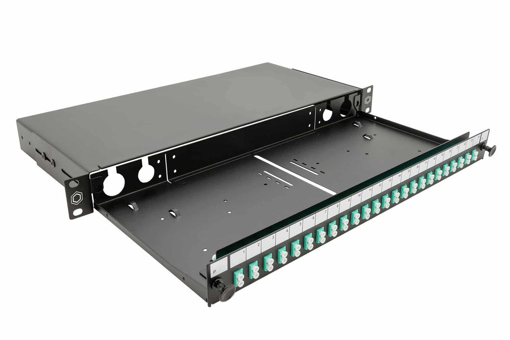 96 Fibre 1U 24 Quad LC Singlemode FO Patch Panel Loaded (Black)